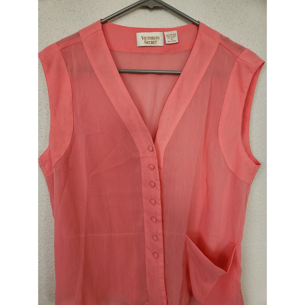 Vintage 90s‎ Victorias Secret Gold Label Sheer Pajama Top Coral Womens Small - Picture 4 of 8